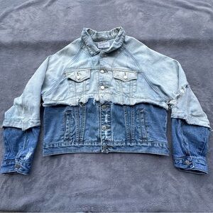 BV in Korea Jacket Mens Large Two-Tone Denim Grunge Distressed